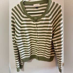 Universal Thread Olive and Cream Striped Button-Front Cardigan